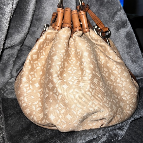 Fossil Bags Fossil Maddox Canvas Tan Leather Trimmed Bucket